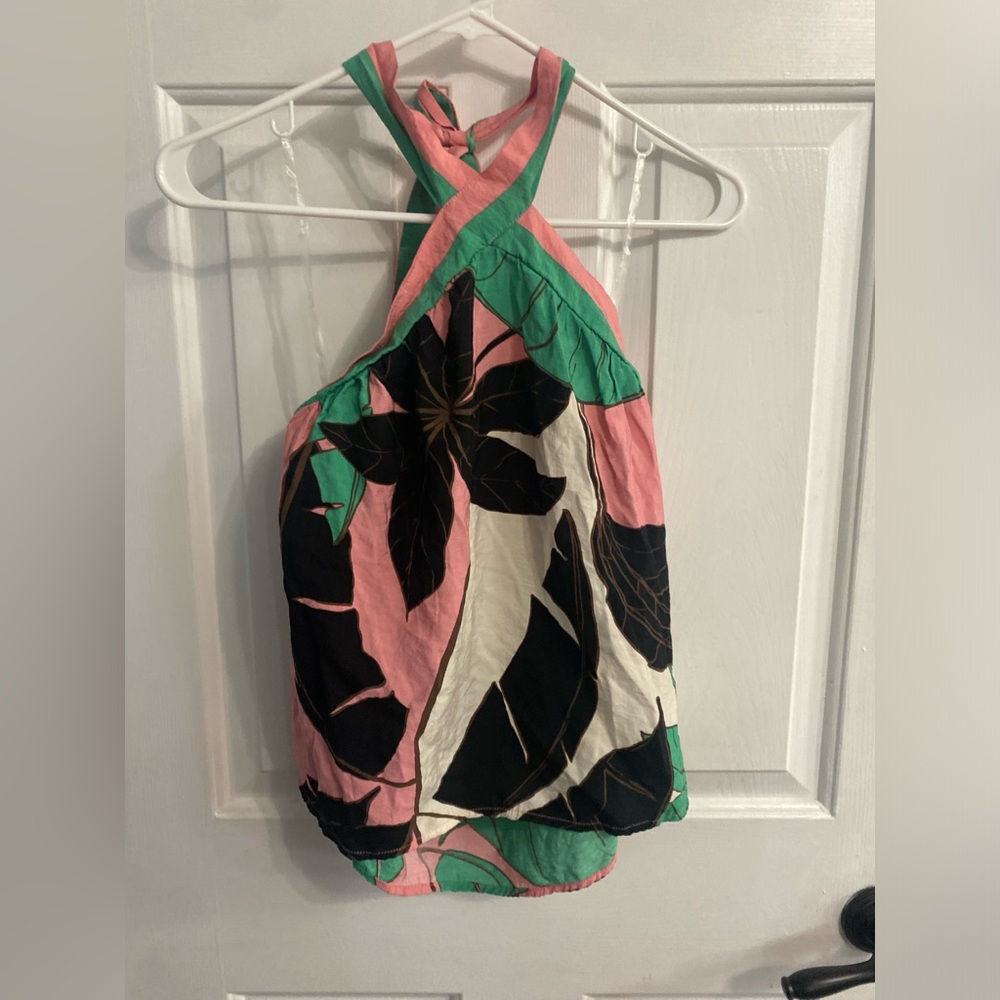 sofia by sofia vergara Pink, Green & Black Tropical Halter Tank Top